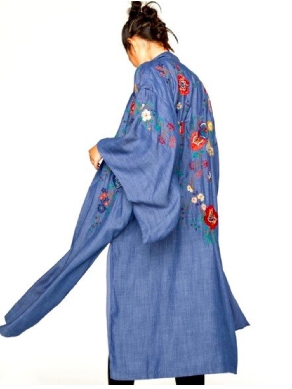 Zara Trafaluc Embroidered/Embellished Denim Kimono Jacket. Size M. Textured - Picture 3 of 8